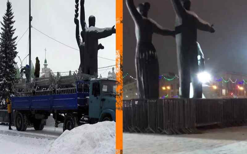 У Новосибирского оперного театра стоят ограждения с митинга 23 января