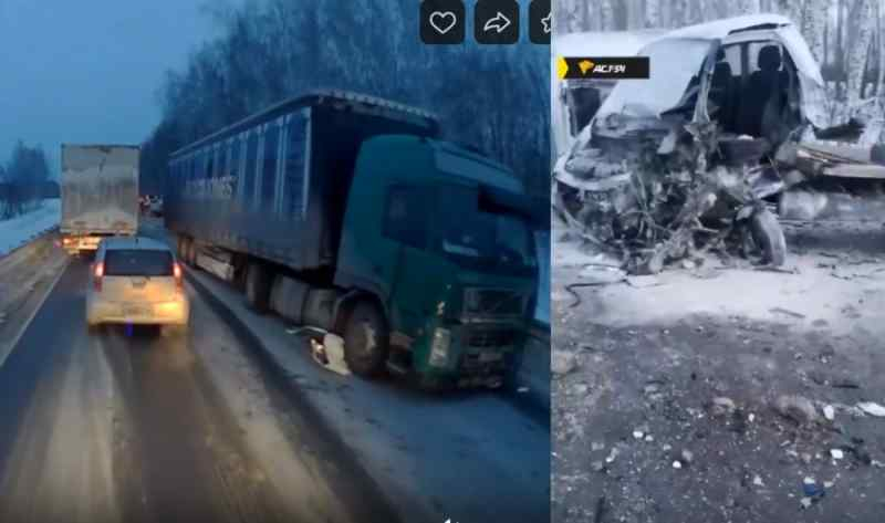 Попавшего в двойное ДТП водителя зажало в машине под Новосибирском