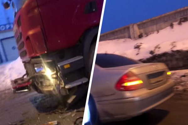 На Гусинобродском шоссе столкнулись две легковушки и фура — в аварии пострадал пешеход