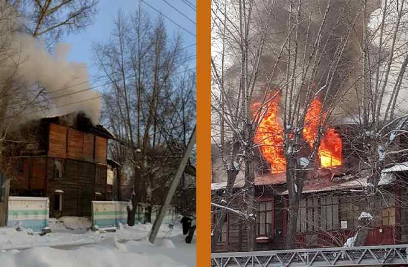 В Ленинском районе загорелся трехэтажный барак