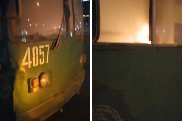 Возле ГПНТБ загорелся троллейбус — пожар попал на видео