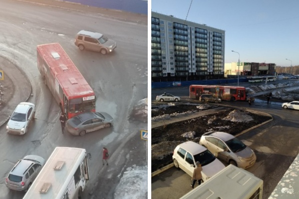 ДТП с автобусом и седаном перекрыло дорогу на улице Татьяны Снежиной