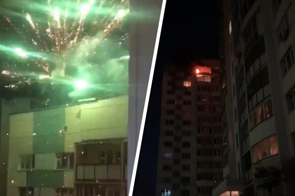 Ночью на Горском загорелся балкон из-за фейерверка — пожар попал на видео