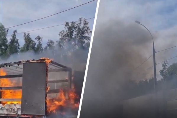 В Новосибирске пострадал водитель горящего грузовика — видео с пожаром на Бугринском мосту