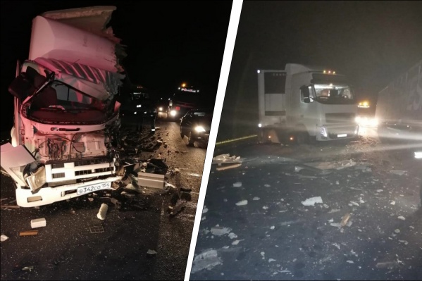 Водитель КАМАЗа погиб на трассе в лобовом столкновении с другим грузовиком — его отбросило в фуру